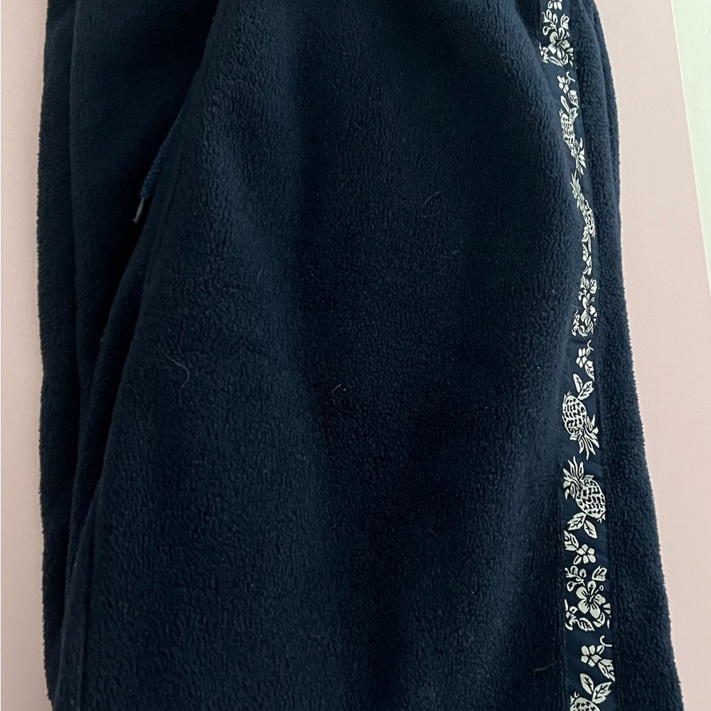 Navy Blue Fleece Pants with White Floral Trim